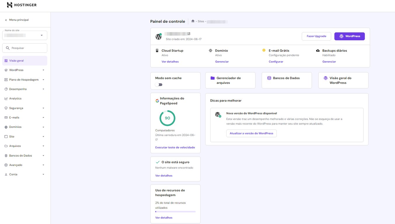 Painel de controle da Hostinger