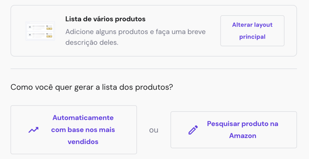 Tela para listar v&aacute;rios produtos da Amazon