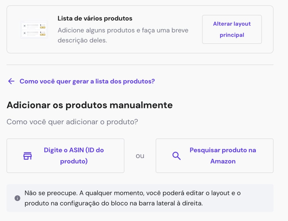 Op&ccedil;&atilde;o de adicionar produtos manualmente