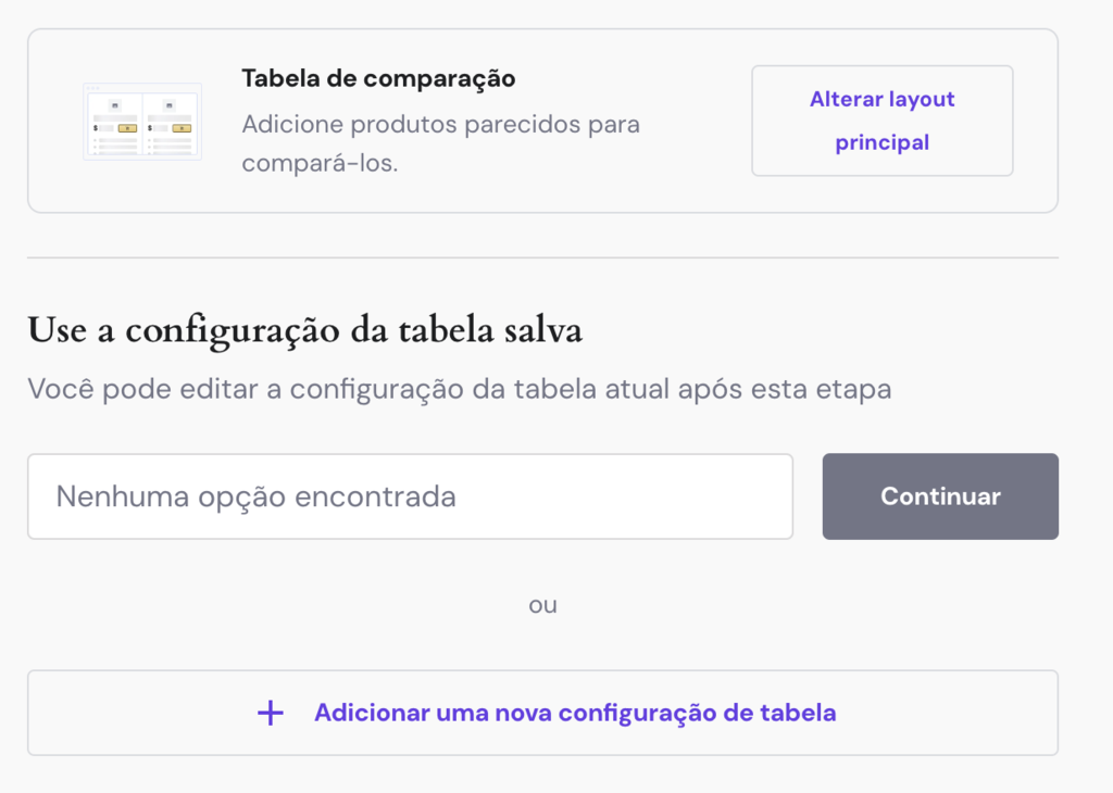 Tabela de compara&ccedil;&atilde;o de produtos