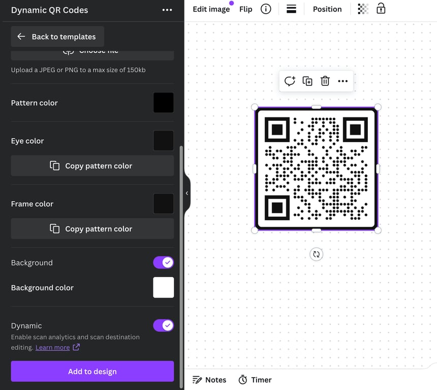 modificando design de QR code din&acirc;mico no canva