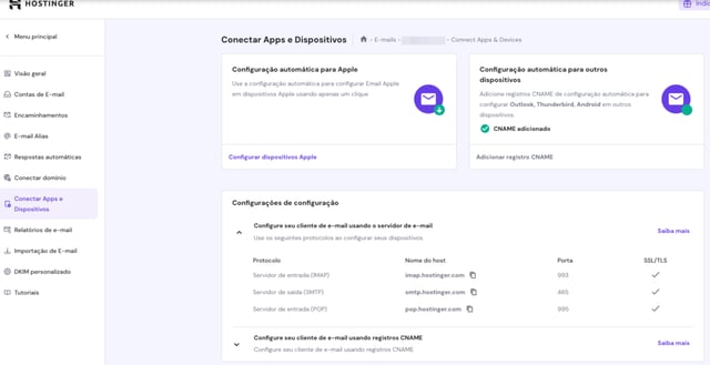 configura&ccedil;&atilde;o de email no hpanel