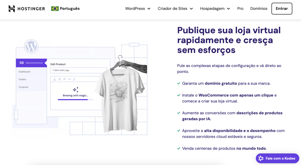 p&aacute;gina da hospedagem woocommerce no site da hostinger