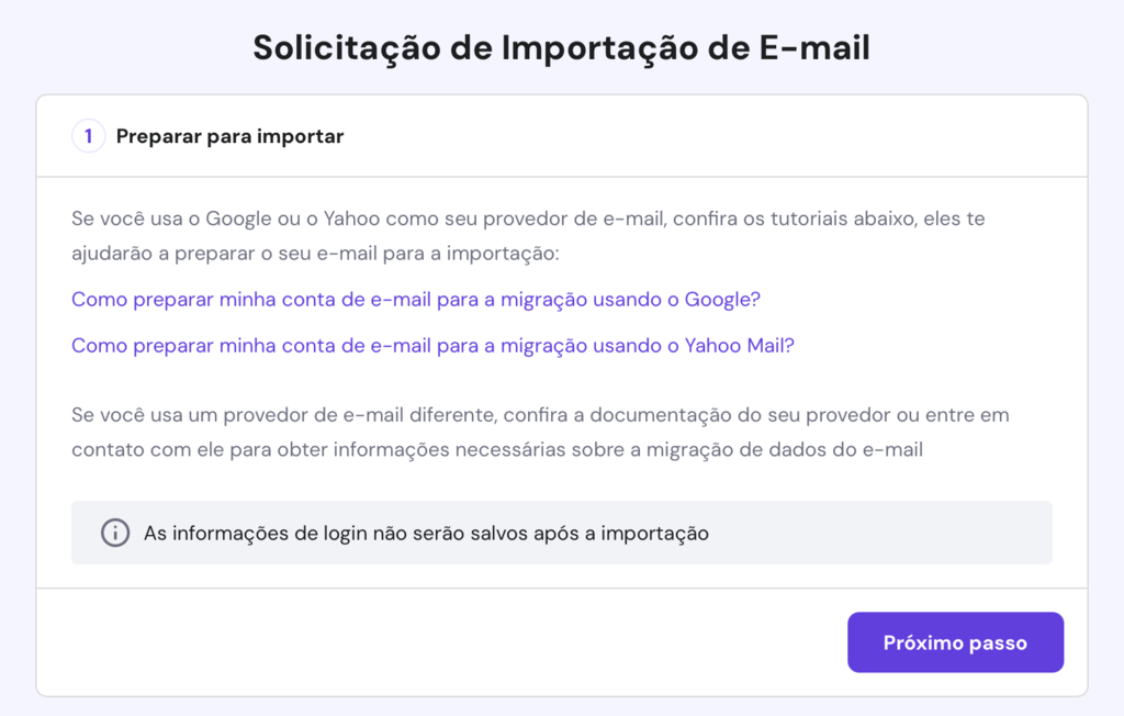 solicita&ccedil;&atilde;o de importa&ccedil;&atilde;o de email no hpanel