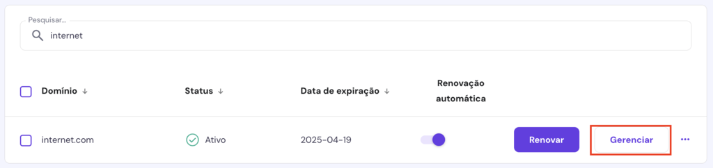 Opção de Domínios no hPanel