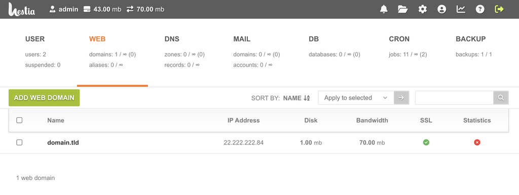 painel de controle vps hestiaCP