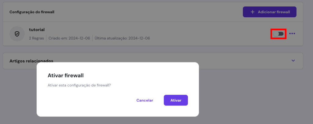 ativando firewall na hostinger