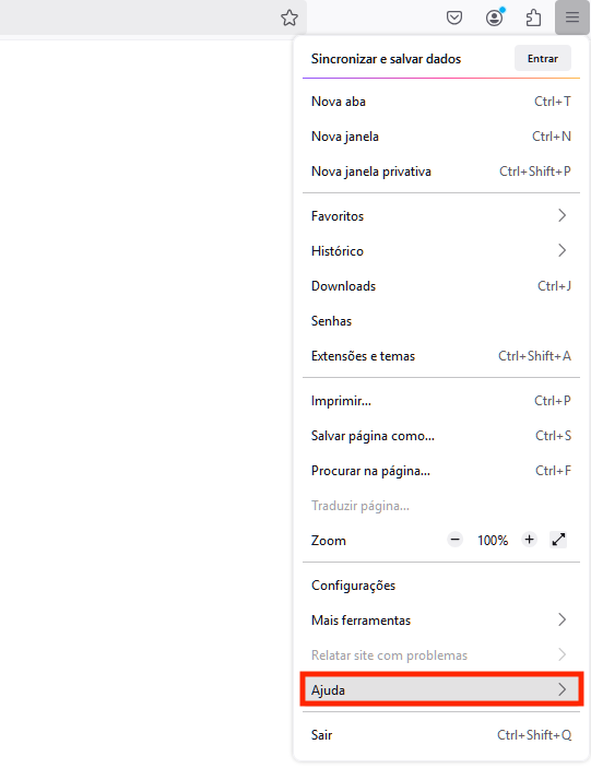 Janela de ajuda do Firefox
