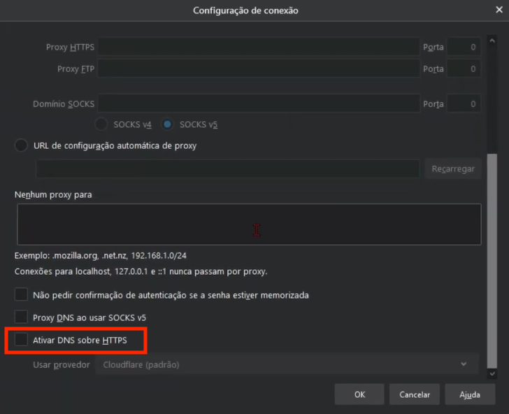 Desativar o DNS sobre HTTPS