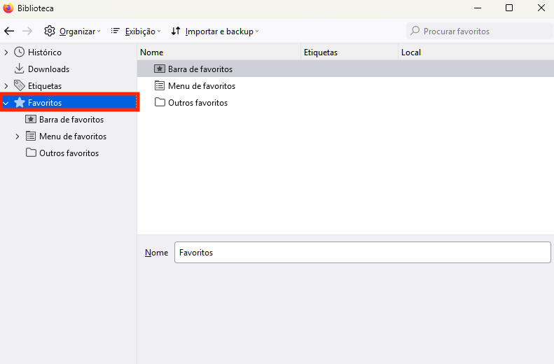 Gerenciador de favoritos do Firefox