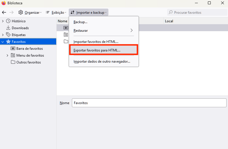 Exportar favoritos para HTML