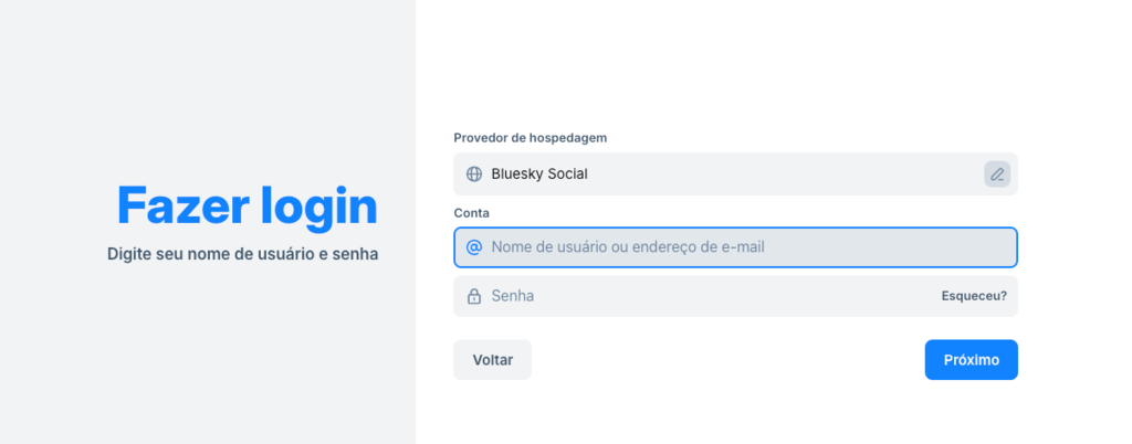 Tela de login bluesky