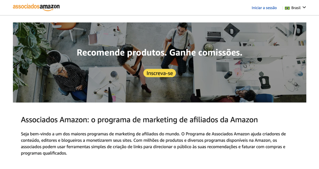 p&aacute;gina do associados amazon