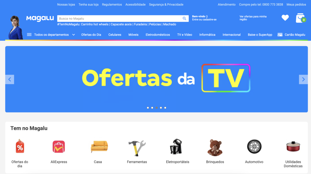 p&aacute;gina inicial do magalu