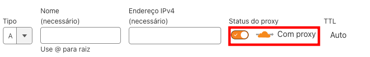 Alternando o bot&atilde;o de status do proxy no painel do Cloudflare.