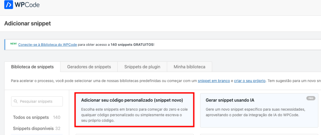 adicionando snippet no wp code