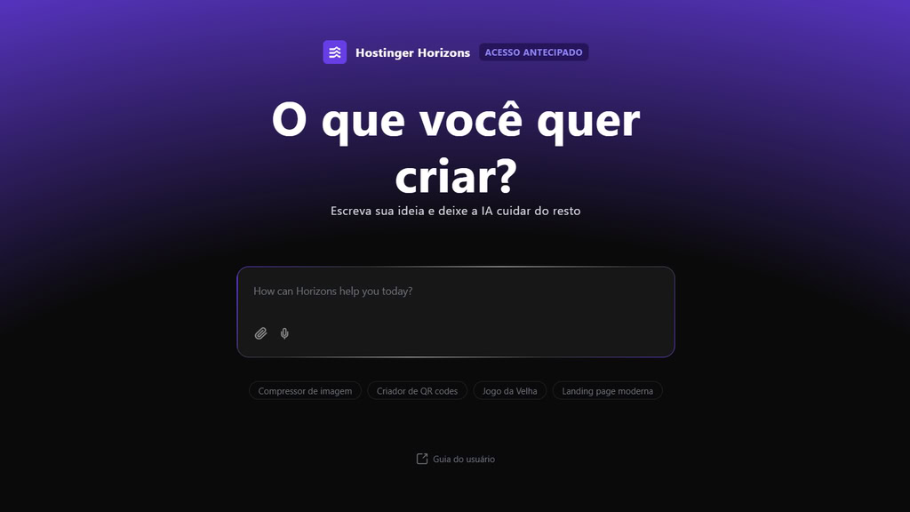 tela inicial do hostinger horizons