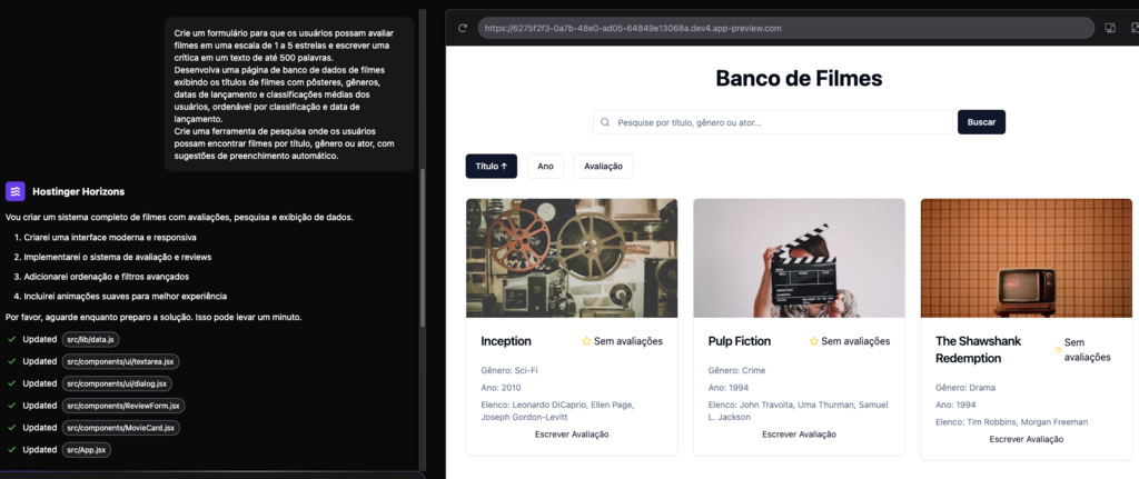 prompt decomposto na hostinger horizons