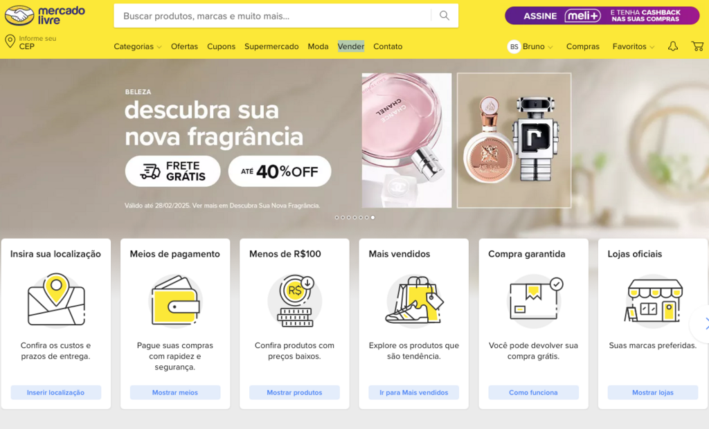 página inicial do mercado livre