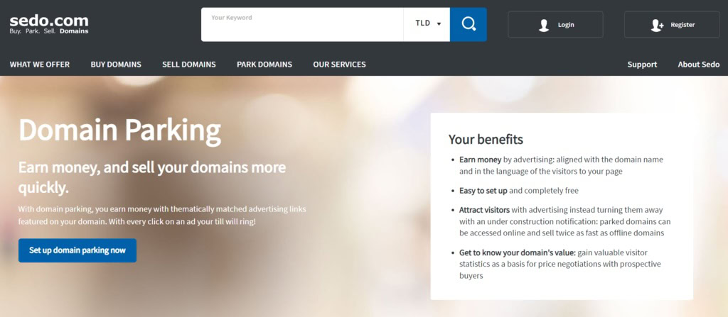 servi&ccedil;o de estacionamento de dom&iacute;nios sedo