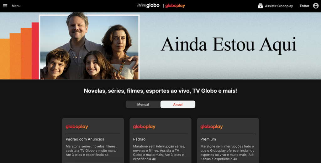 p&aacute;gina inicial do globoplay
