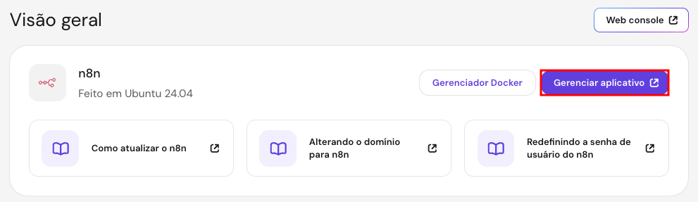 Botão Gerenciar aplicativo na página Visão geral do VPS no hPanel