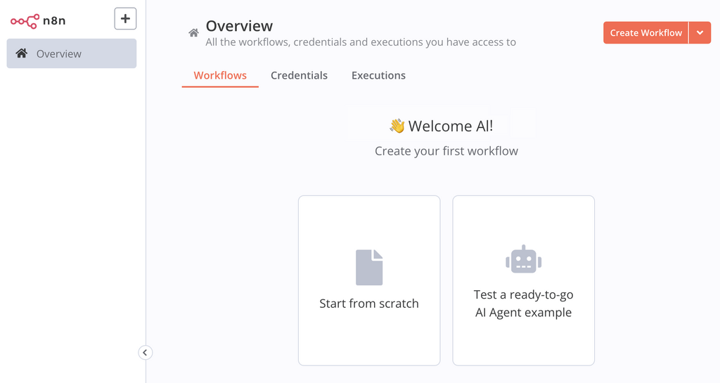 tela de vis&atilde;o geral do n8n