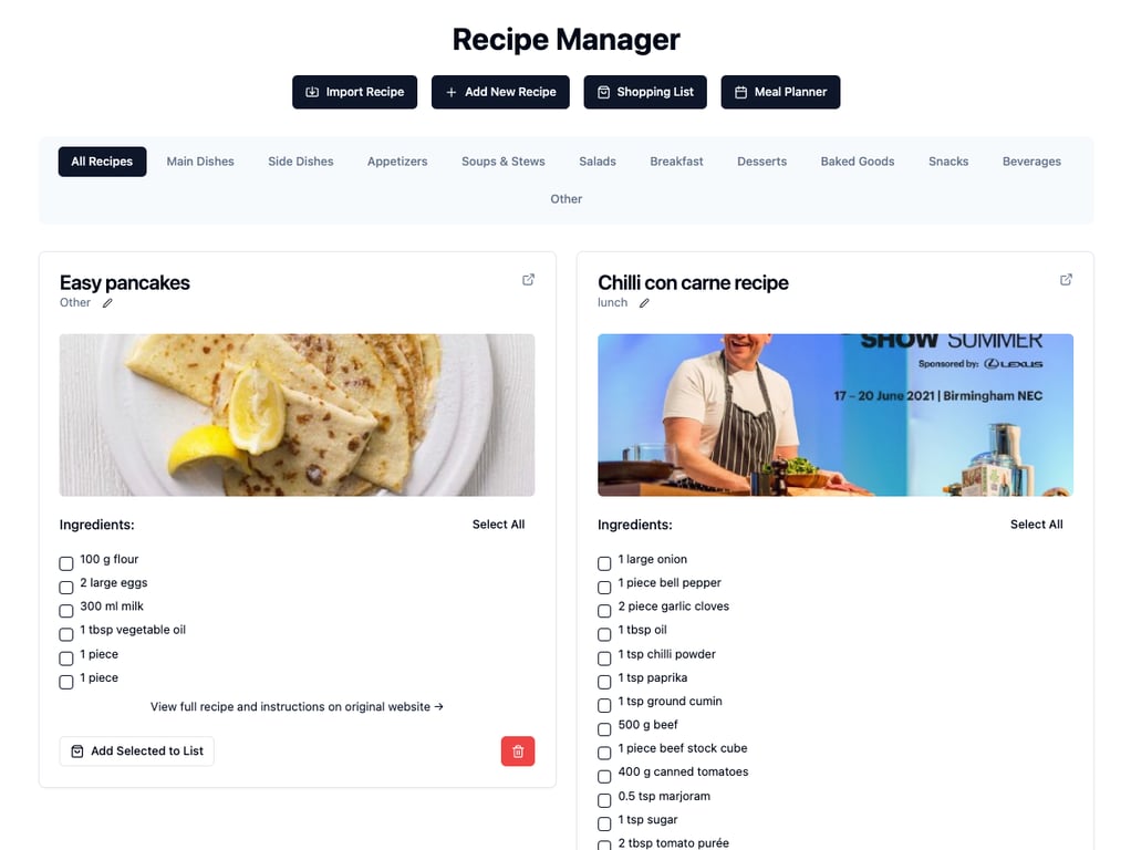 aplicativo recipe manager desenvolvido com a hostinger horizons