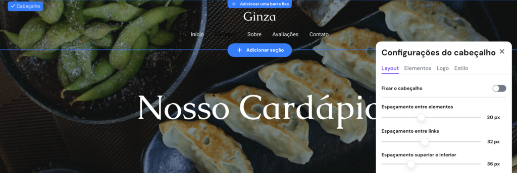 Editando o cabe&ccedil;alho do site