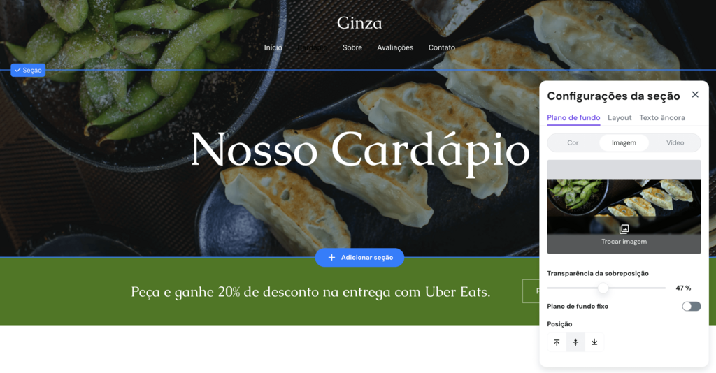 Mudando o plano de fundo do site para restaurante
