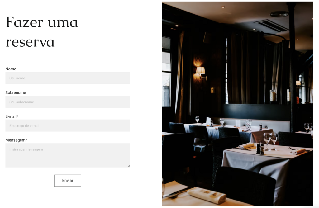 Formulário para fazer reserva no site de restaurante