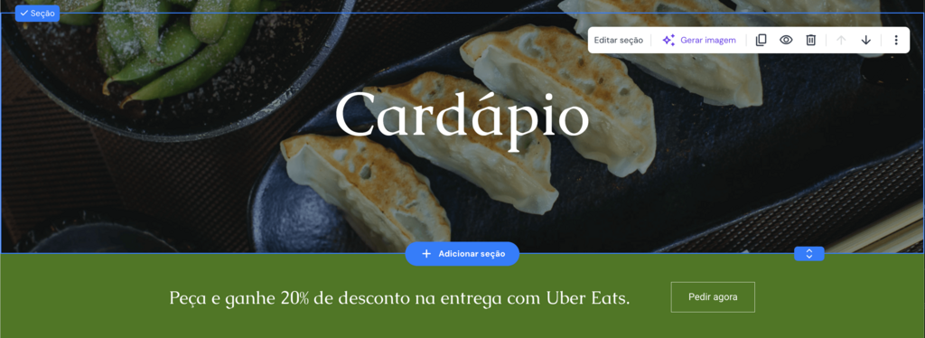Editar seção do site de restaurante