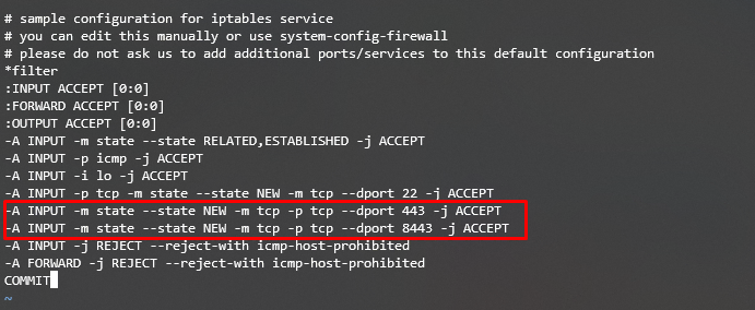 Habilitando as portas 443 e 8443 no iptables do CentOS pelo Terminal