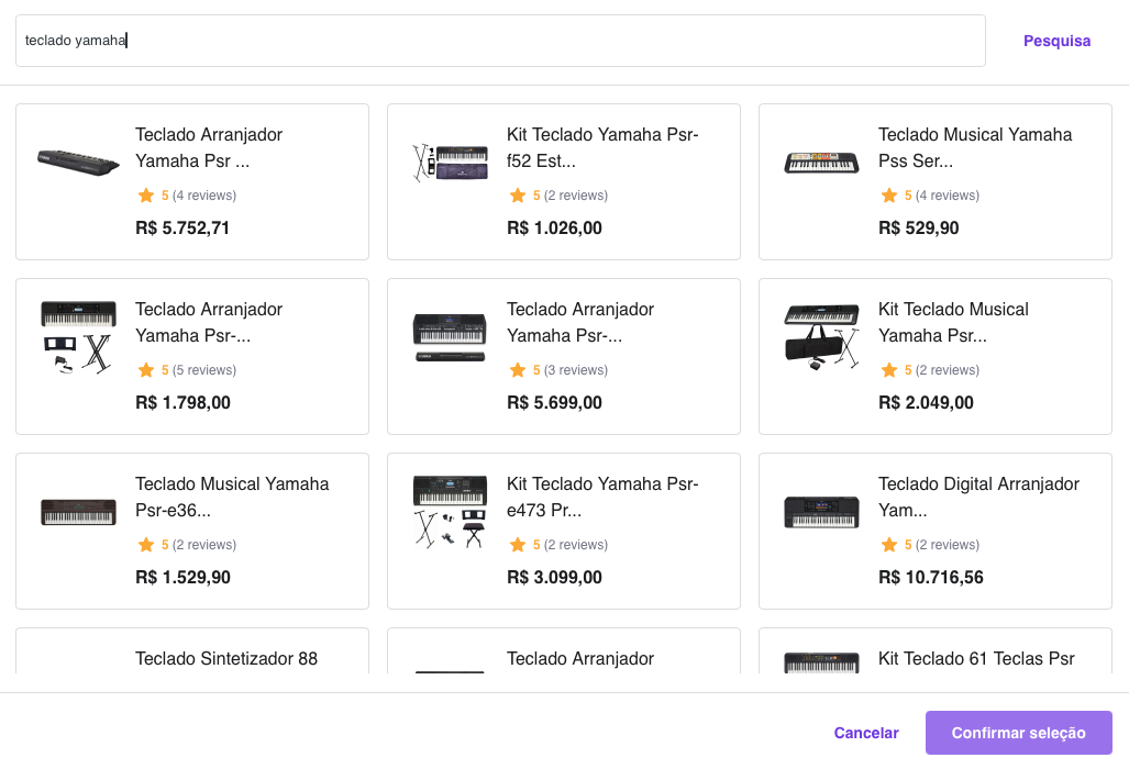 pesquisando produtos no mercado livre com o plugin conector de afiliado da hostinger para wordpress