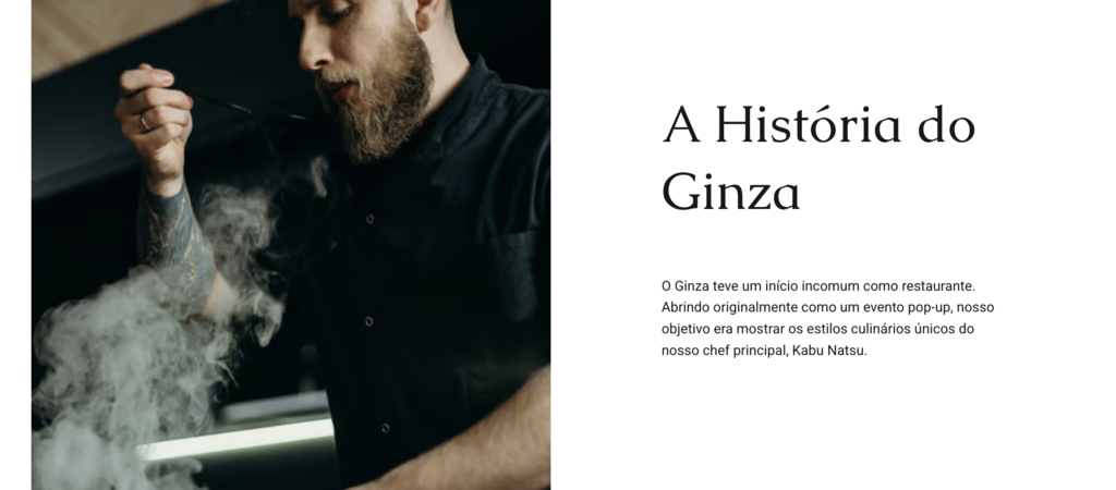 Hist&oacute;rio do restaurante exemplo com profissional preparando a comida