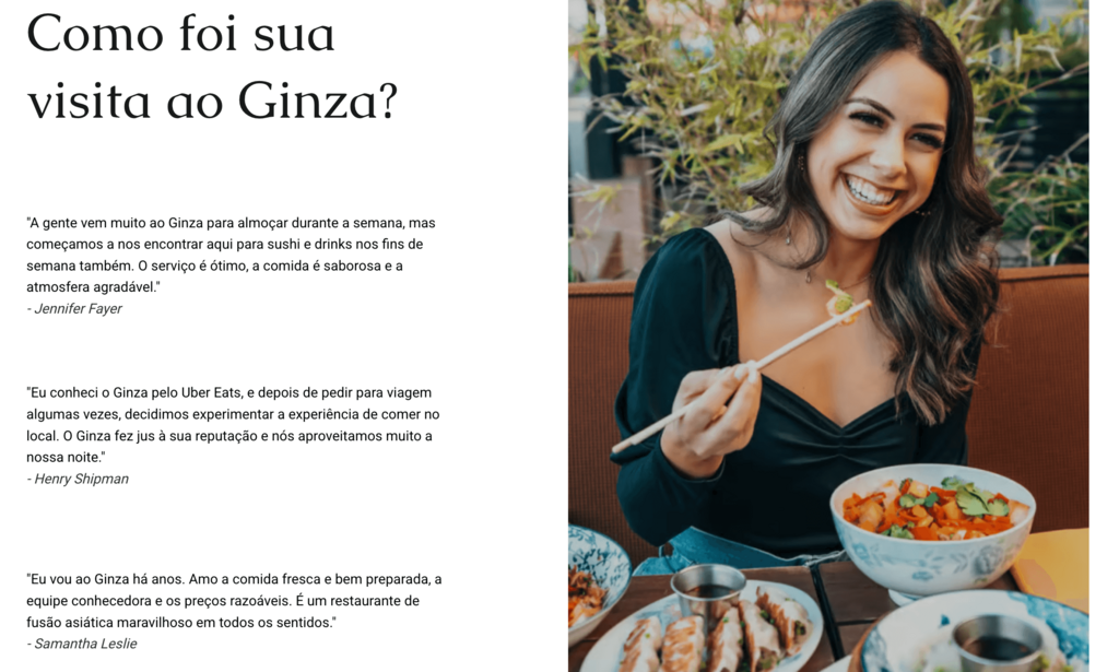 Página do site de restaurante de avaliações