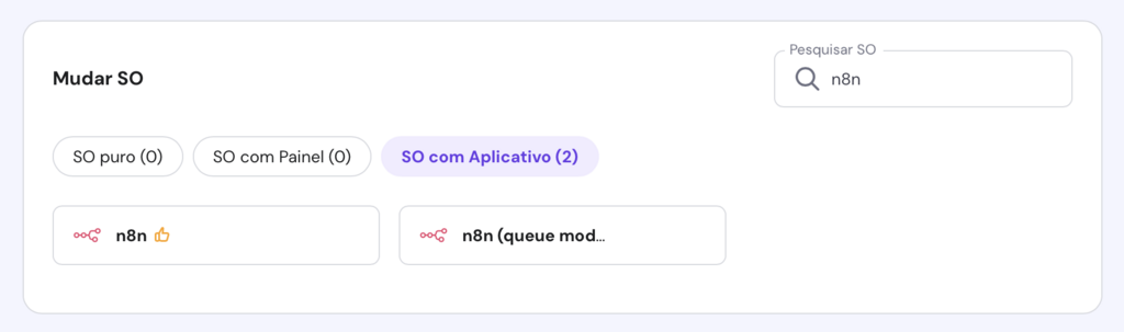 buscando n8n na tela de mudar SO do hpanel