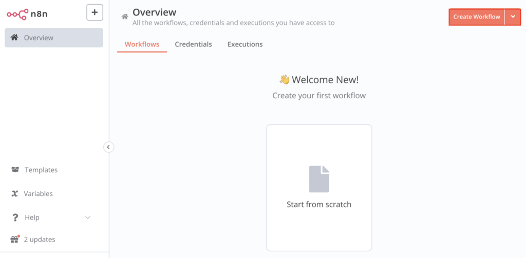 cria&ccedil;&atilde;o de novo workflow no n8n