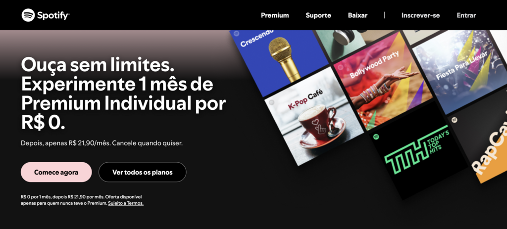 página inicial do spotify