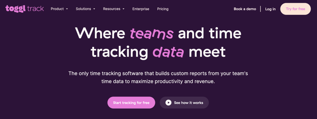página inicial do toggl