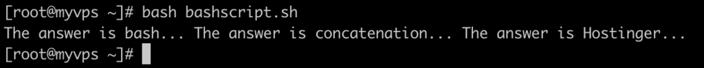 Exemplo de loop bash em um script bash. É usado para unir três strings com a string preferida. O comando Echo imprime o resultado combinado.