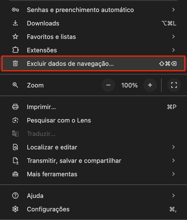 Janela para deletar dados de navega&ccedil;&atilde;o do Chrome