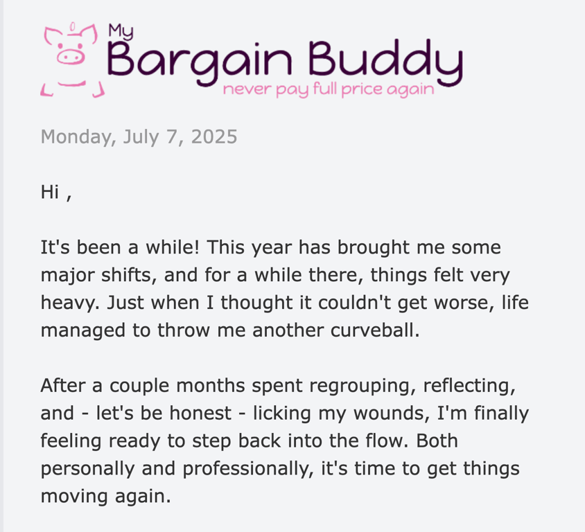 campanha de email marketing da my bargain buddy