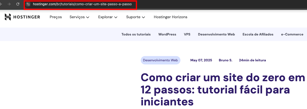 onde a url esta localizada hostinger