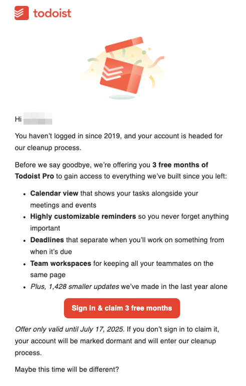 exemplo de campanha de email marketing do todoist