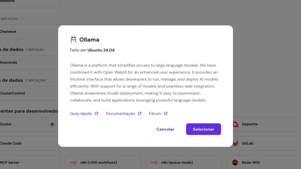 mudando o SO pra ollama na Hostinger