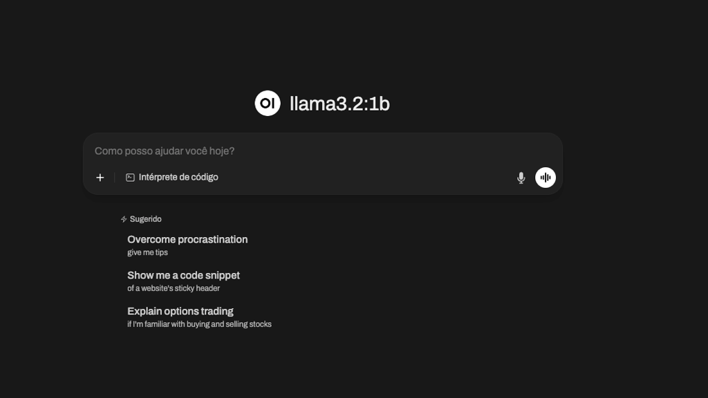 página para fornecer comandos no ollama