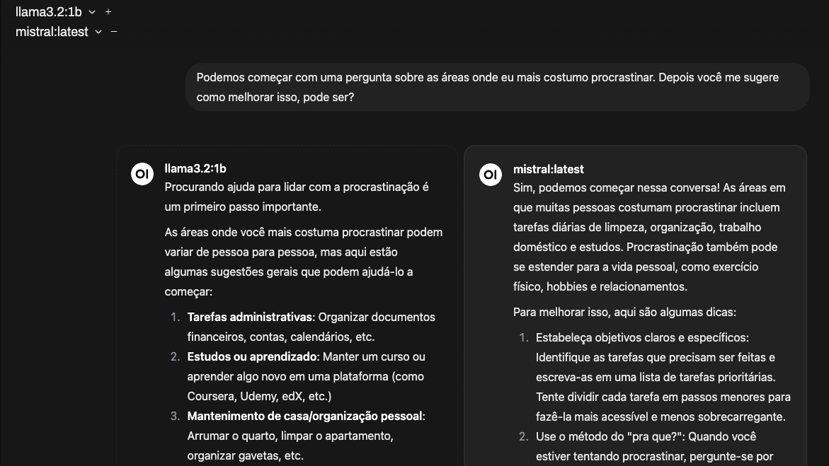usando dois modelos ao mesmo tempo no ollama