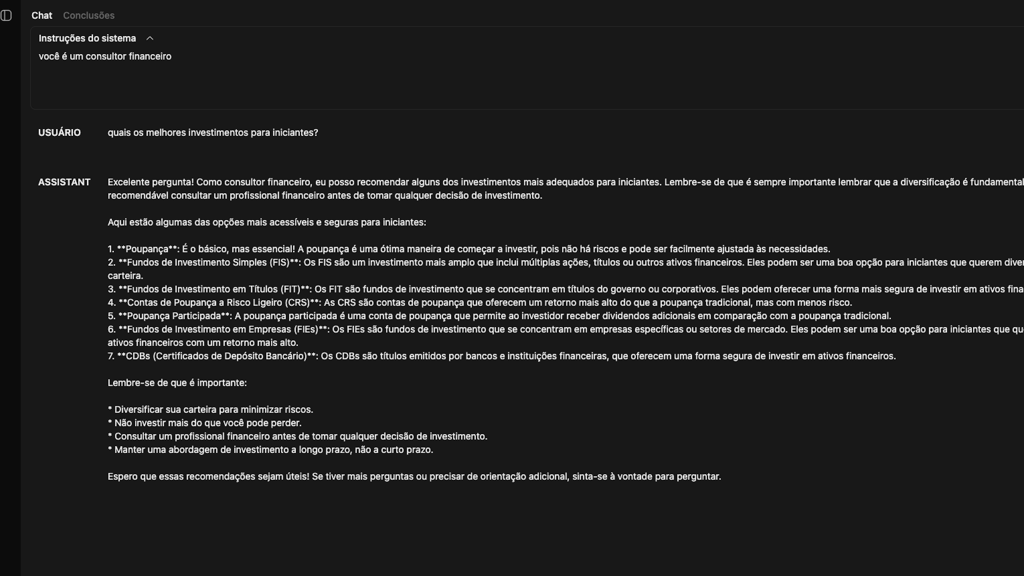 chat com instruções do sistema no ollama