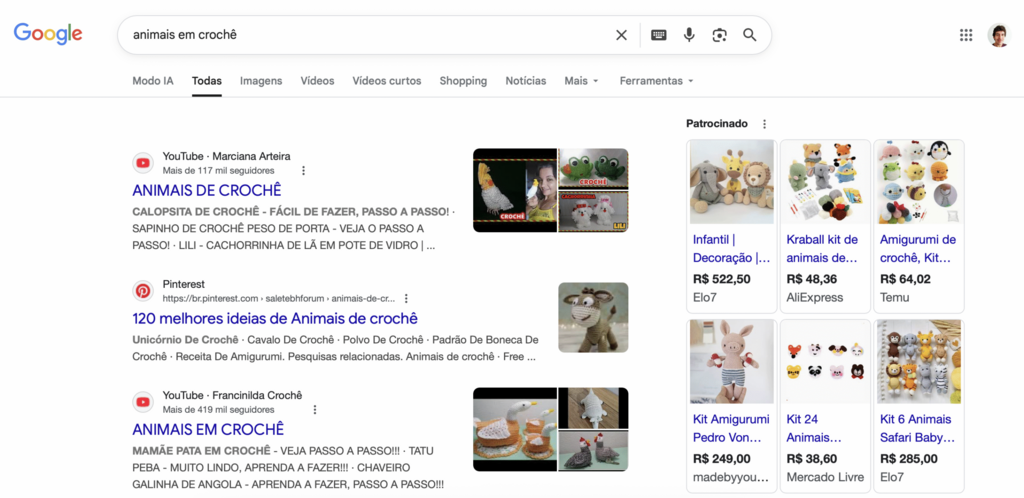 pesquisa de animais de croch&ecirc; no google